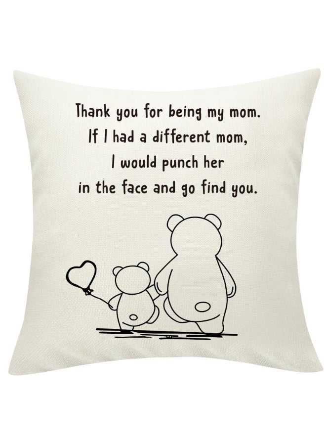 Mordely Mom Throw Pillow Cover Gift, Funny Mother's Day Mommy Mama Bear Pillow Cover for Birthday Christmas Mother Gift from Daughter from Son Decorative Linen Cushion Cover 18x18 Inch - Image 1